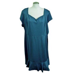 NEW G Giuliana Midi Dress Solid Forest Green Plus 3X Ruffle Hem Shift Cap Sleeve